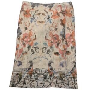 Lapis Anthropologie Floral Print Pencil Skirt Knee Length sz XL Cream Boho